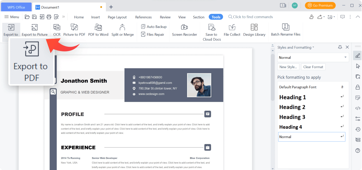 Convert Word to PDF using WPS Writer